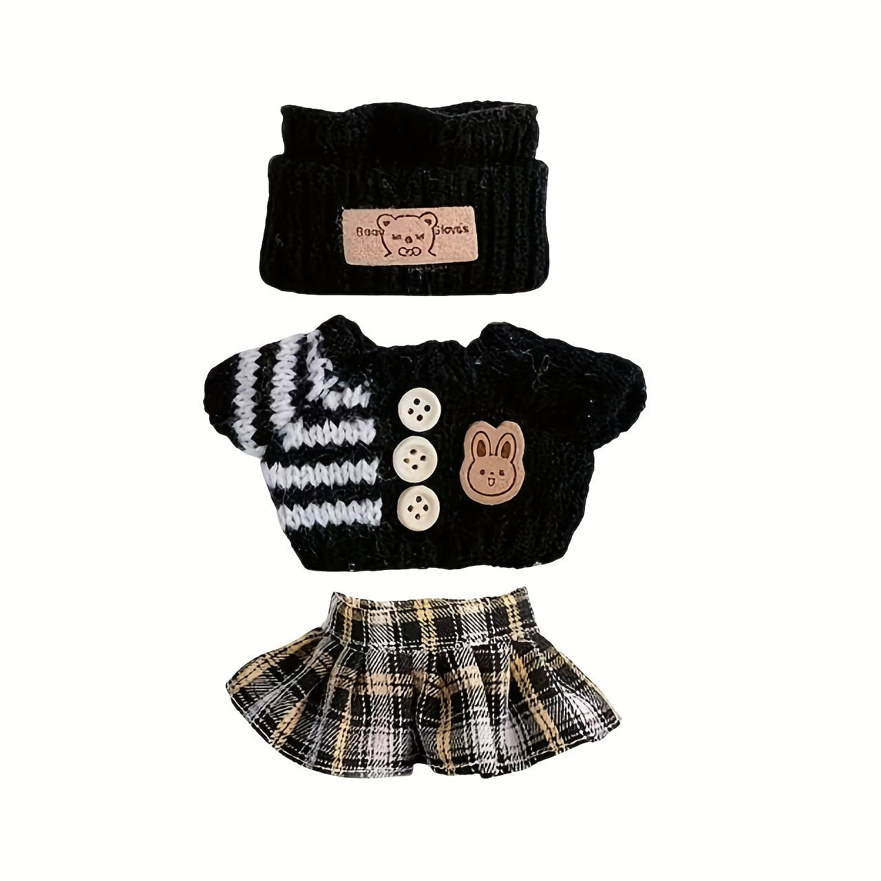 Labubu Fashion Outfit Set for Labubu - 3pcs Hand-Knitted Cute Clothes, Bag & Hat Accessories, DIY Fun Costume Gift for Daughter's Birthday or Anniversary