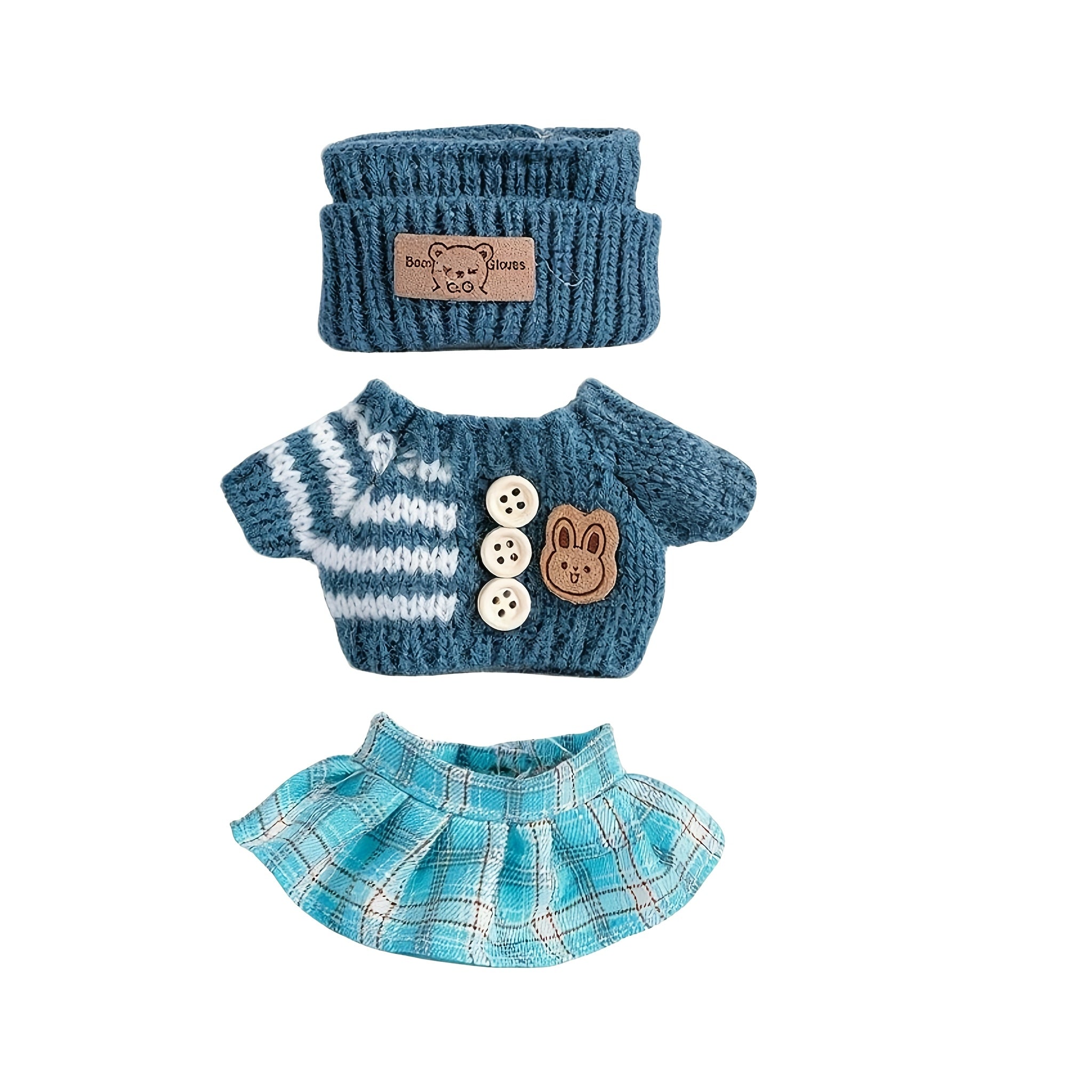 Labubu Fashion Outfit Set for Labubu - 3pcs Hand-Knitted Cute Clothes, Bag & Hat Accessories, DIY Fun Costume Gift for Daughter's Birthday or Anniversary