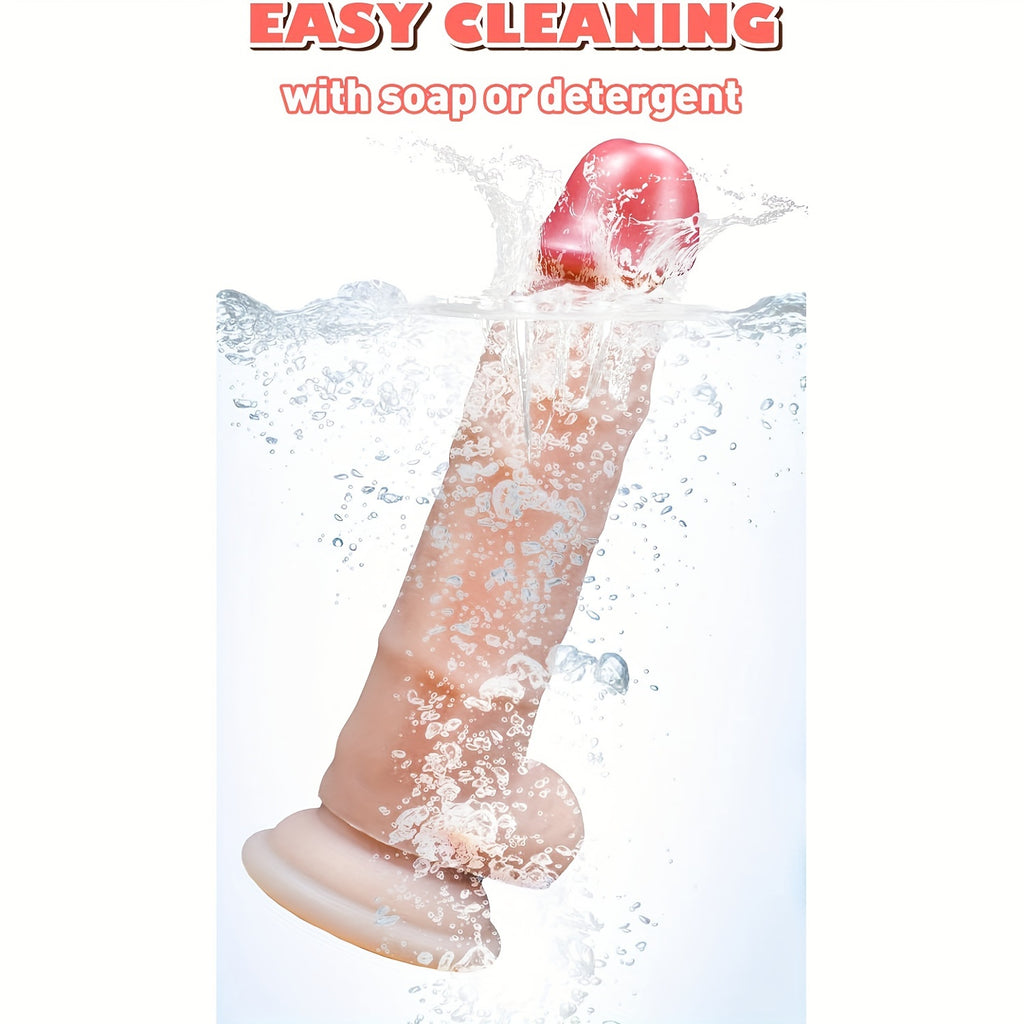 Realistic 7.3" Silicone Dildo, Flesh-Toned, Non-Latex, Waterproof PVC Material, Suction Cup Base, for Handheld Use