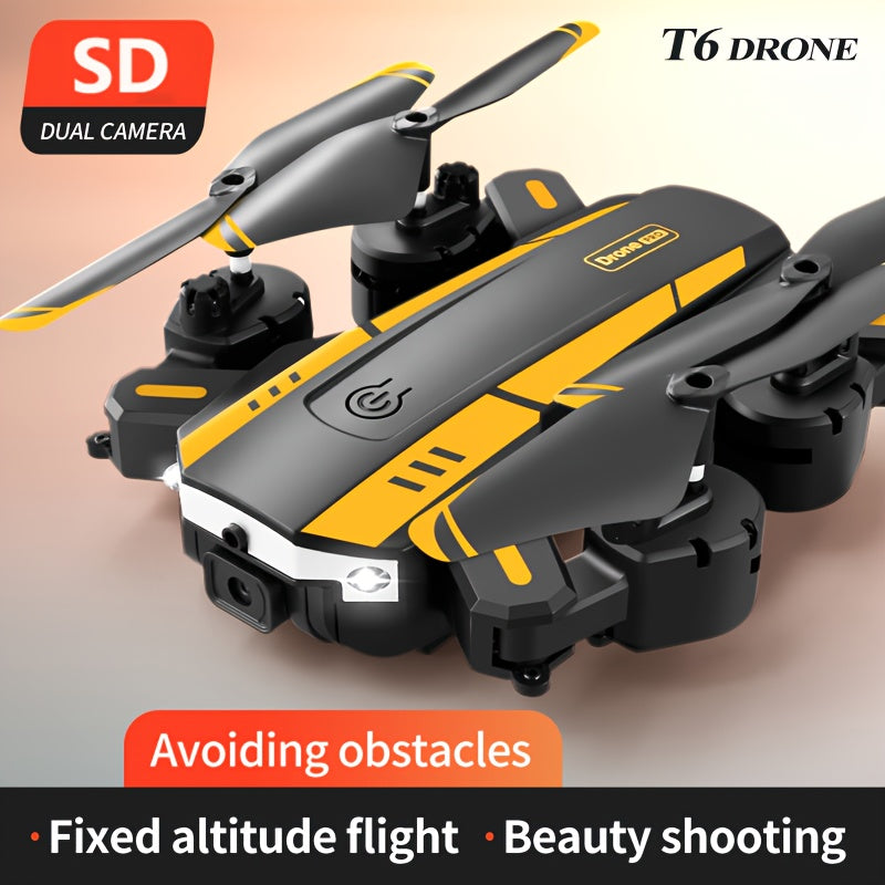 Drone aérien T6 avec caméra double HD, décollage et atterrissage en une touche, évitement d'obstacles intelligent à 540°, reconnaissance gestuelle, maintien de position intelligent, quadcoptère pliable