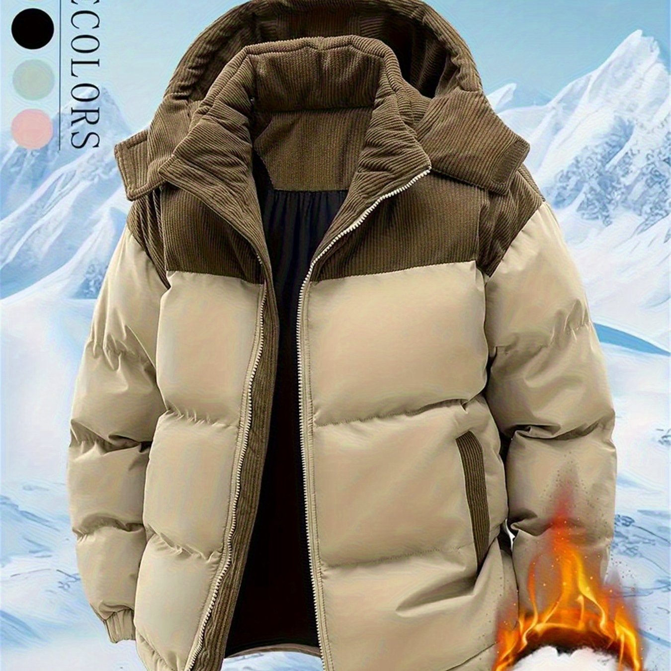 Veste Homme, Vintage Ample Coupe-Vent Chaude, Capuche Amovible, Automne et Hiver, 1 pièce