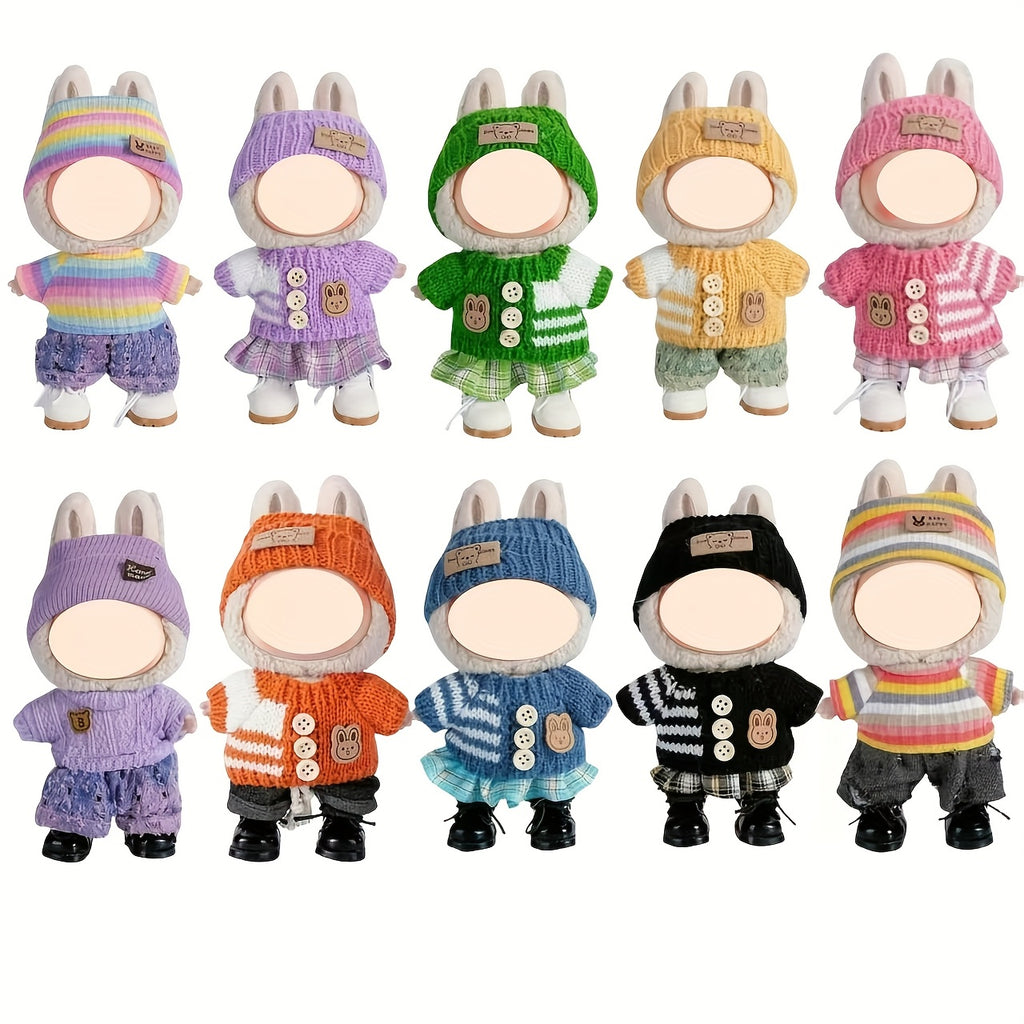 Labubu Fashion Outfit Set for Labubu - 3pcs Hand-Knitted Cute Clothes, Bag & Hat Accessories, DIY Fun Costume Gift for Daughter's Birthday or Anniversary