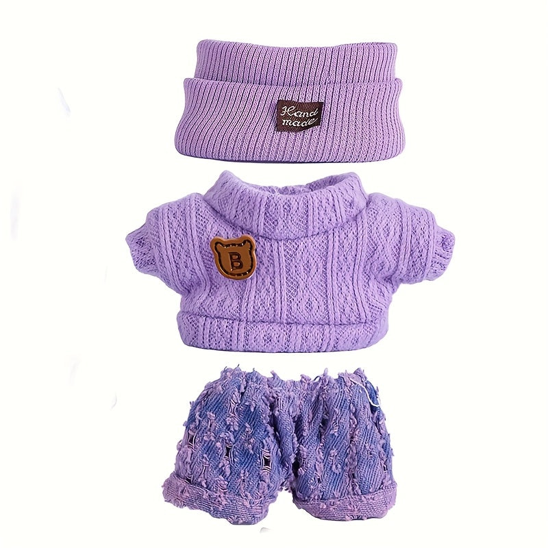 Labubu Fashion Outfit Set for Labubu - 3pcs Hand-Knitted Cute Clothes, Bag & Hat Accessories, DIY Fun Costume Gift for Daughter's Birthday or Anniversary