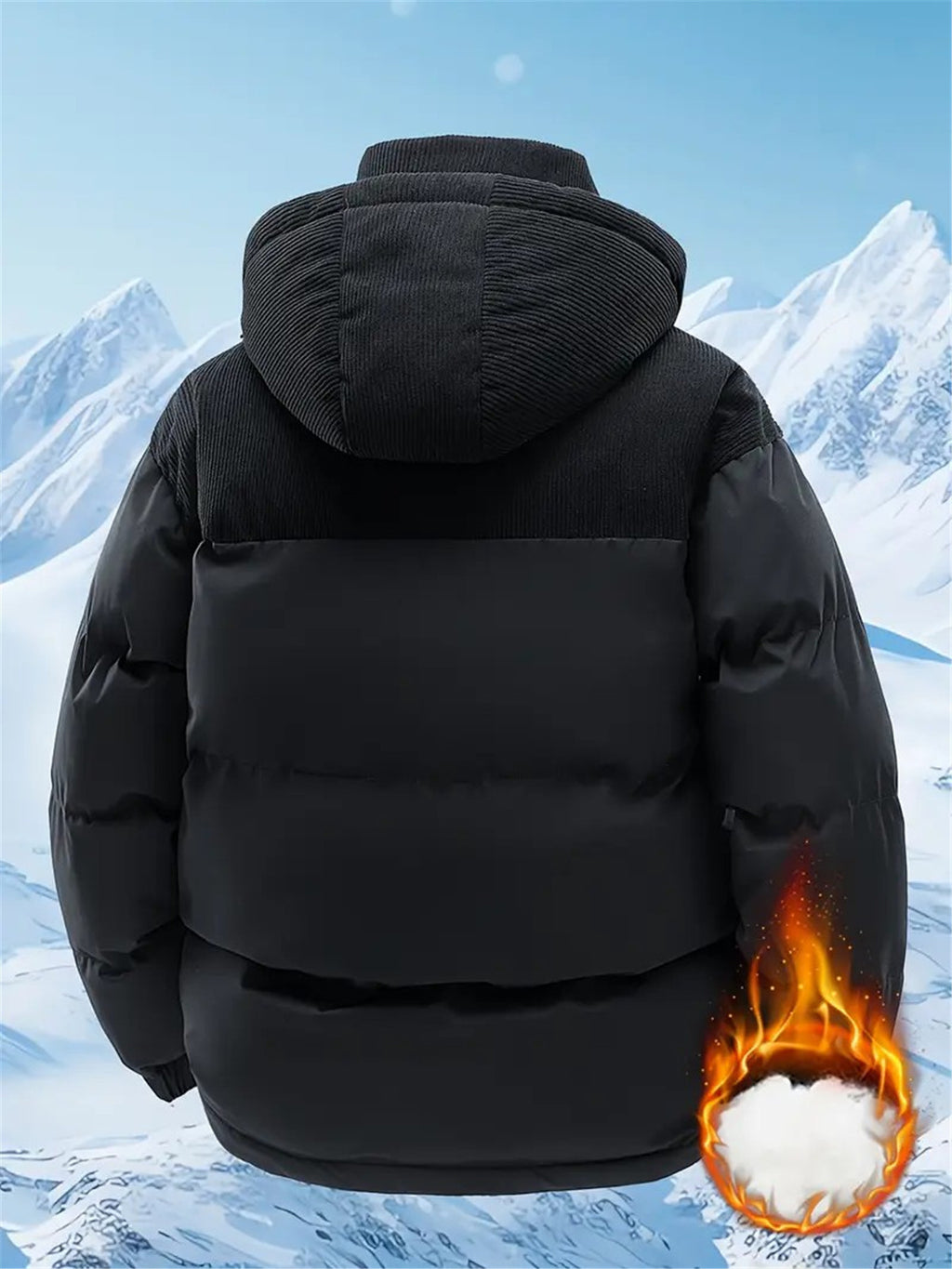 Veste Homme, Vintage Ample Coupe-Vent Chaude, Capuche Amovible, Automne et Hiver, 1 pièce