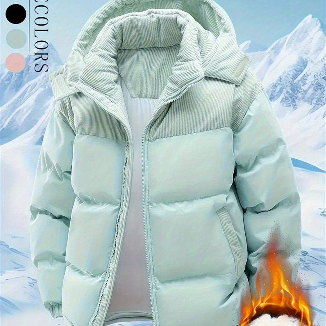 Veste Homme, Vintage Ample Coupe-Vent Chaude, Capuche Amovible, Automne et Hiver, 1 pièce