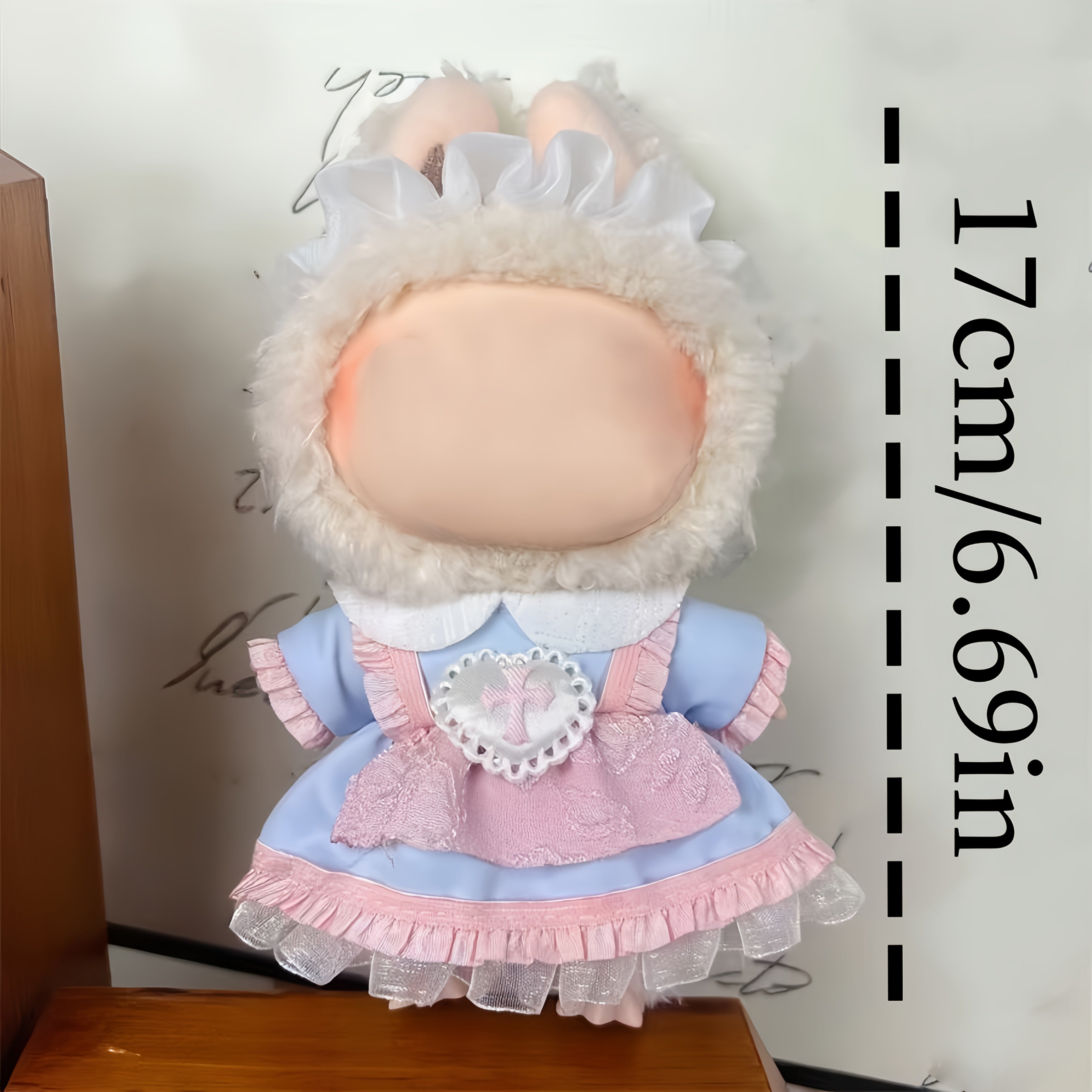 Élégante robe Lolita rose tendre pour poupées de 7 pouces | Tenue de haute qualité avec dentelle, manches à volants et jupe à couches pour LABUBU et autres petites poupées