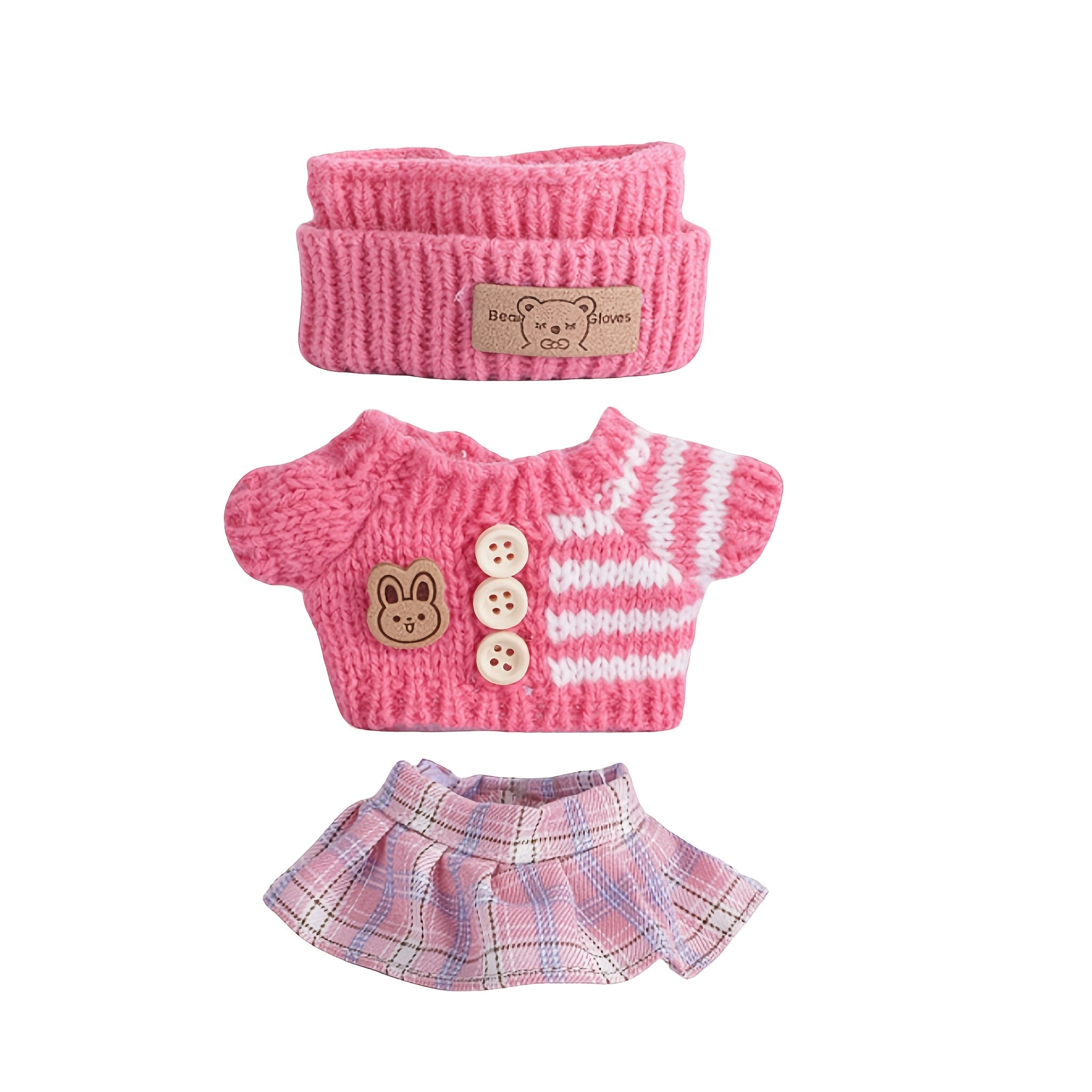 Labubu Fashion Outfit Set for Labubu - 3pcs Hand-Knitted Cute Clothes, Bag & Hat Accessories, DIY Fun Costume Gift for Daughter's Birthday or Anniversary