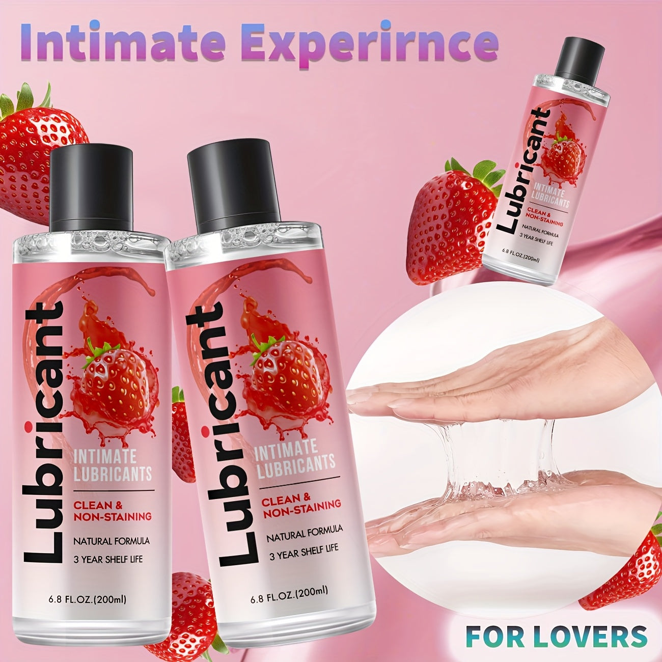 Strawberry Flavor Lubricant 200ml 6.8oz Strawberry Flavor Water Based Lubricant Long Lasting Water Based Lubricant for Male And Female Couples - Gentle, Non Stick, Clean, Stainless, Strawberry Scented Natural Formula. Suitabl