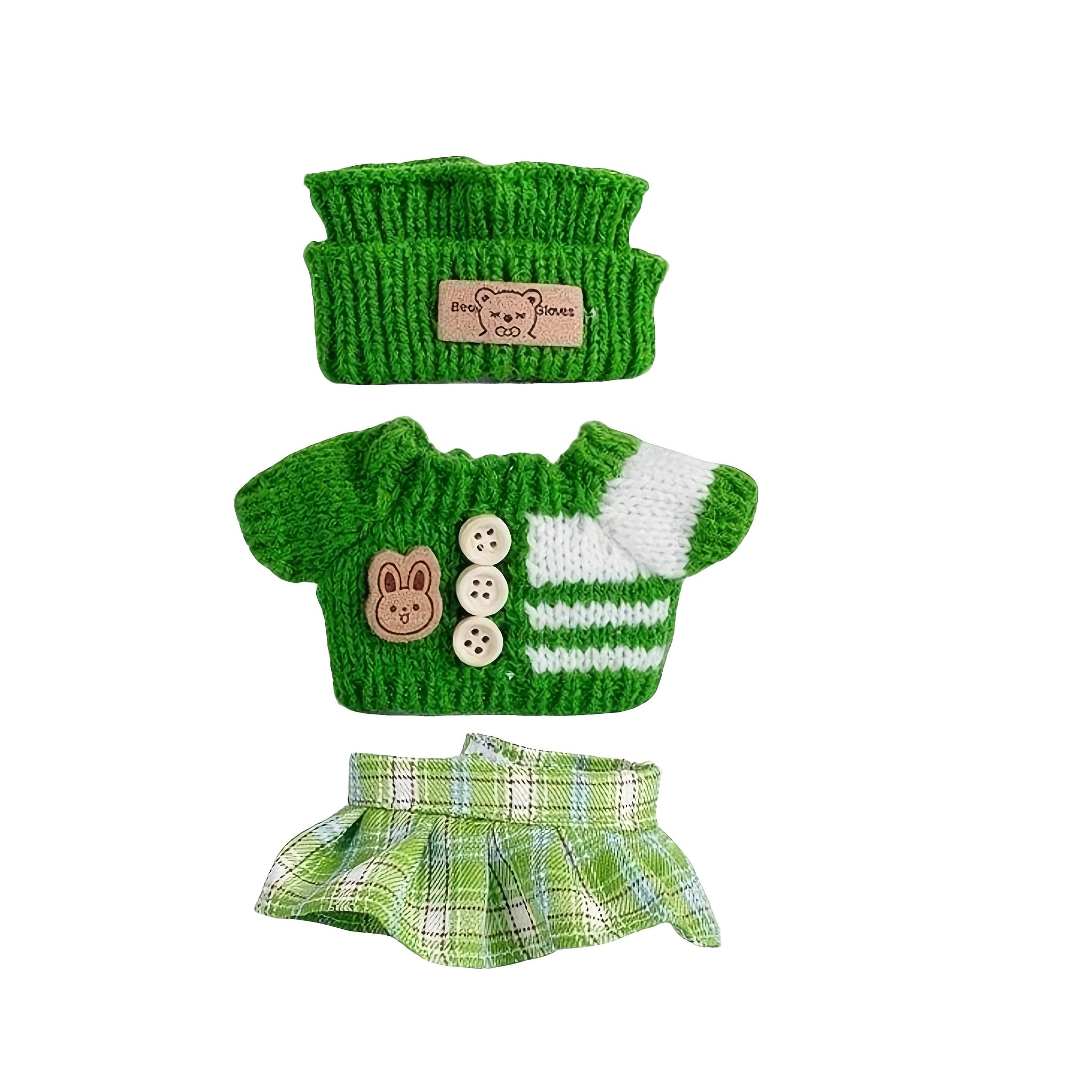 Labubu Fashion Outfit Set for Labubu - 3pcs Hand-Knitted Cute Clothes, Bag & Hat Accessories, DIY Fun Costume Gift for Daughter's Birthday or Anniversary