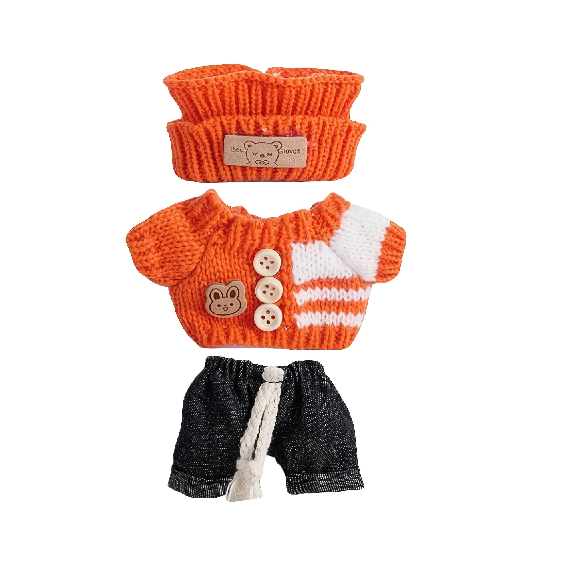 Labubu Fashion Outfit Set for Labubu - 3pcs Hand-Knitted Cute Clothes, Bag & Hat Accessories, DIY Fun Costume Gift for Daughter's Birthday or Anniversary