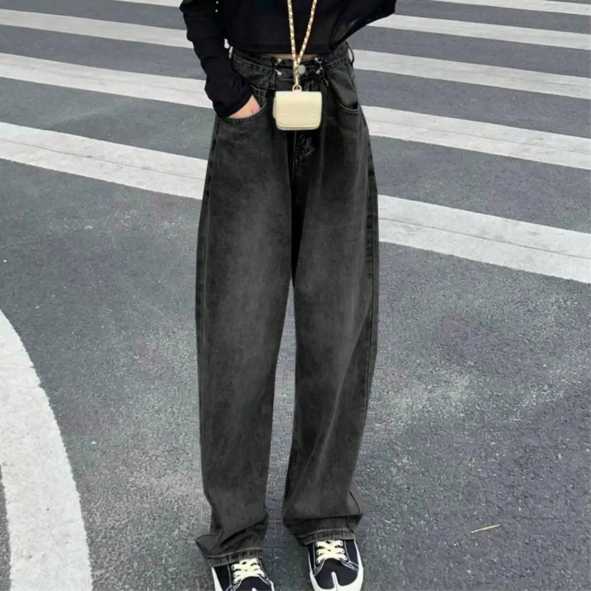 Jean femme surdimensionné style Harajuku hippie streetwear
