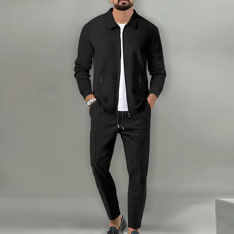 Veste  hommes, automne, cardigan mince pour jeunes, fermeture éclair, poches, col retourné, ensemble veste pour hommes