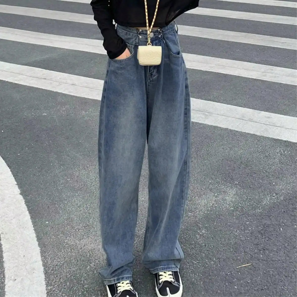 Jean femme surdimensionné style Harajuku hippie streetwear