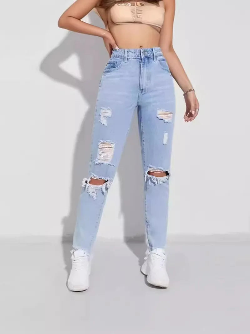 Nouveaux jeans féminins à la mode, jeans de haute qualité, pantalons en denim unis européens et américains, OEM