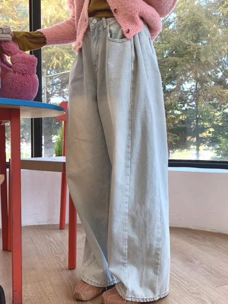 Boutique Vente en Gros 2024 Automne Jeans Femme Taille Haute Personnalisé Design Polyvalent Pantalon Large