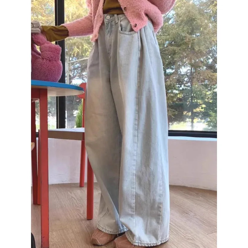 Boutique Vente en Gros 2024 Automne Jeans Femme Taille Haute Personnalisé Design Polyvalent Pantalon Large