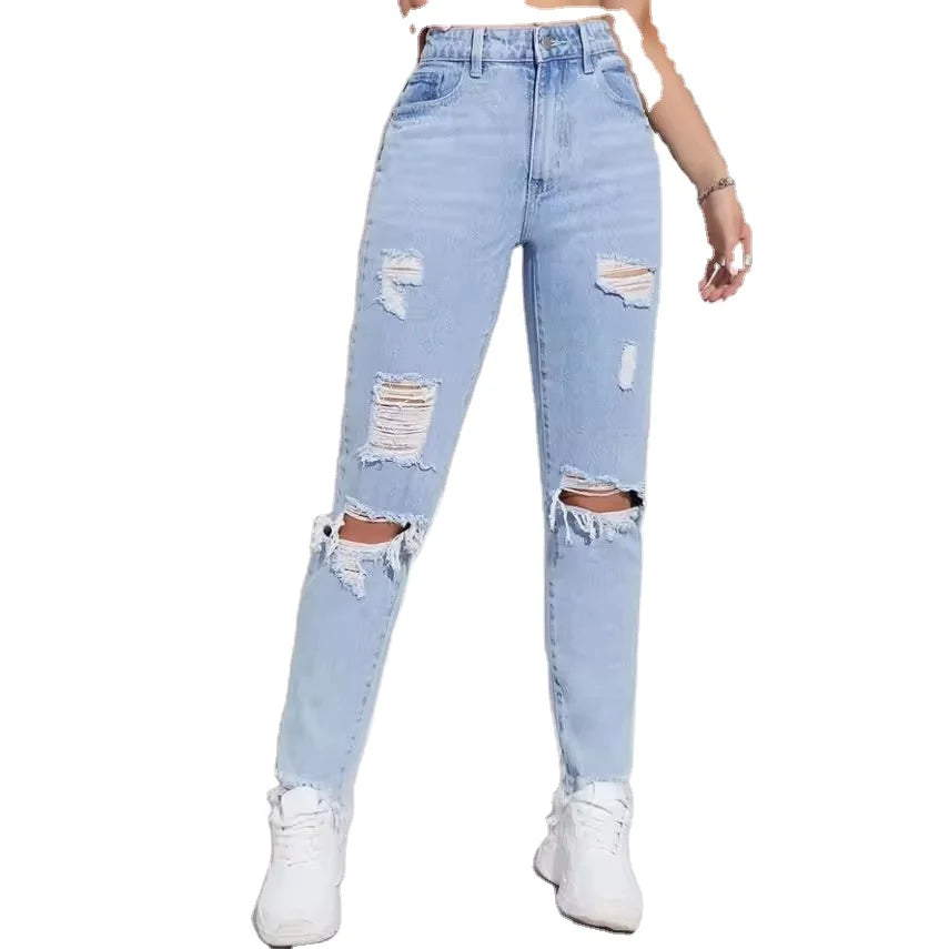 Nouveaux jeans féminins à la mode, jeans de haute qualité, pantalons en denim unis européens et américains, OEM