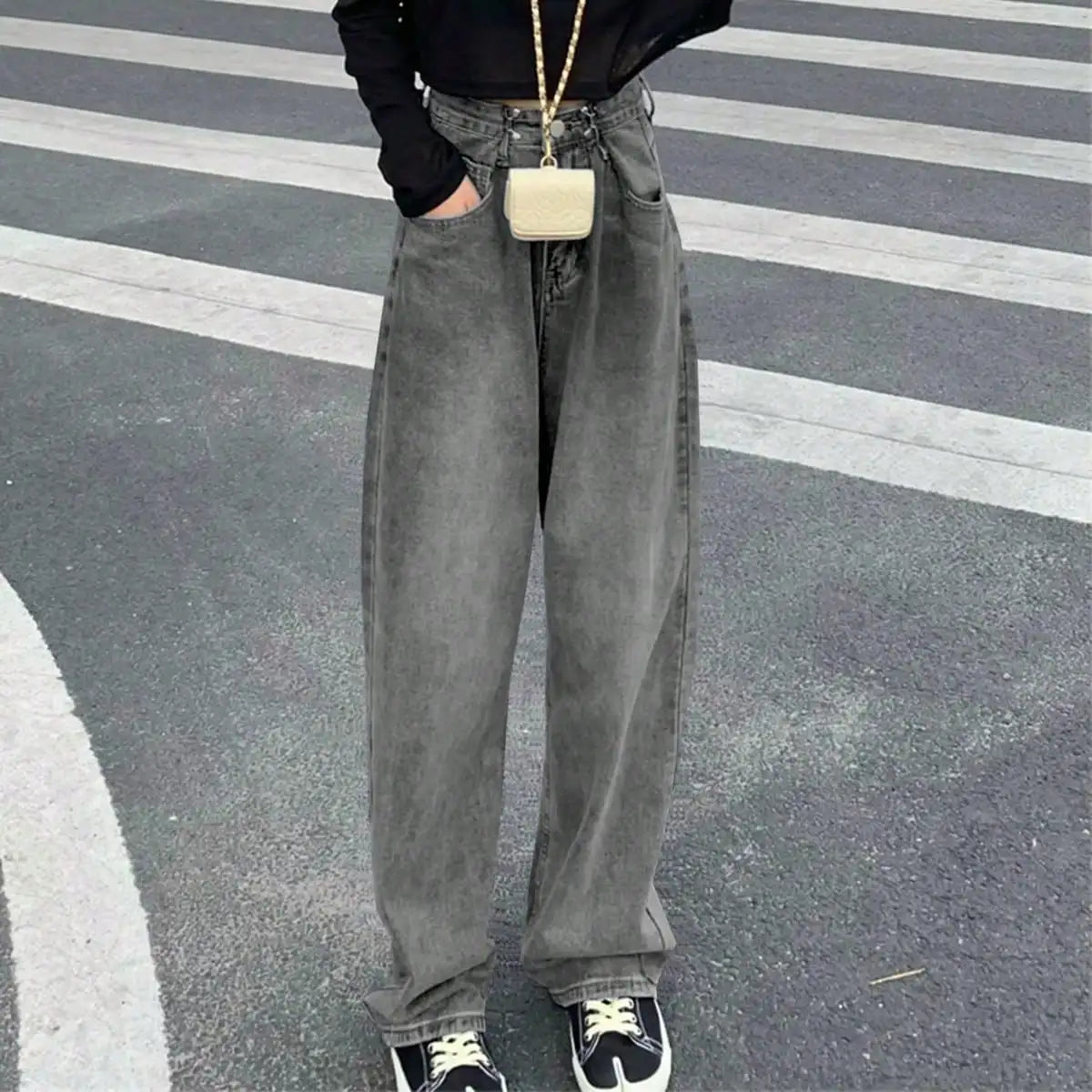 Jean femme surdimensionné style Harajuku hippie streetwear