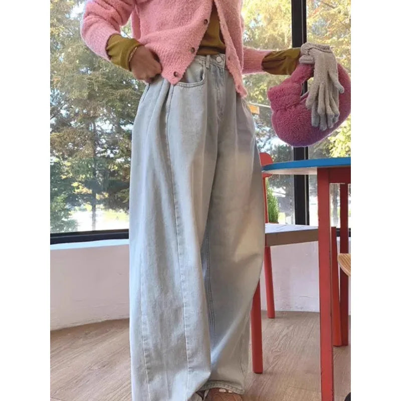 Boutique Vente en Gros 2024 Automne Jeans Femme Taille Haute Personnalisé Design Polyvalent Pantalon Large