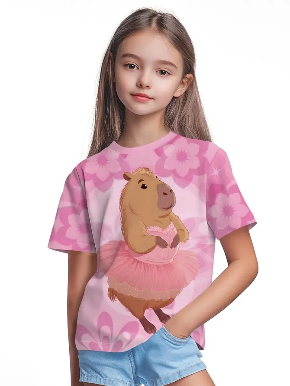 T-shirts pour filles mode Capybara enfants vêtements été filles vêtements 7 à 8 ans hauts mignon dessin animé imprimé T-Shirt enfant