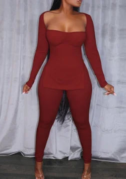 2026 womens ribbed clothing sexy two piece pants set women long sleeve high slit blouse with pit strip tights leggings for women