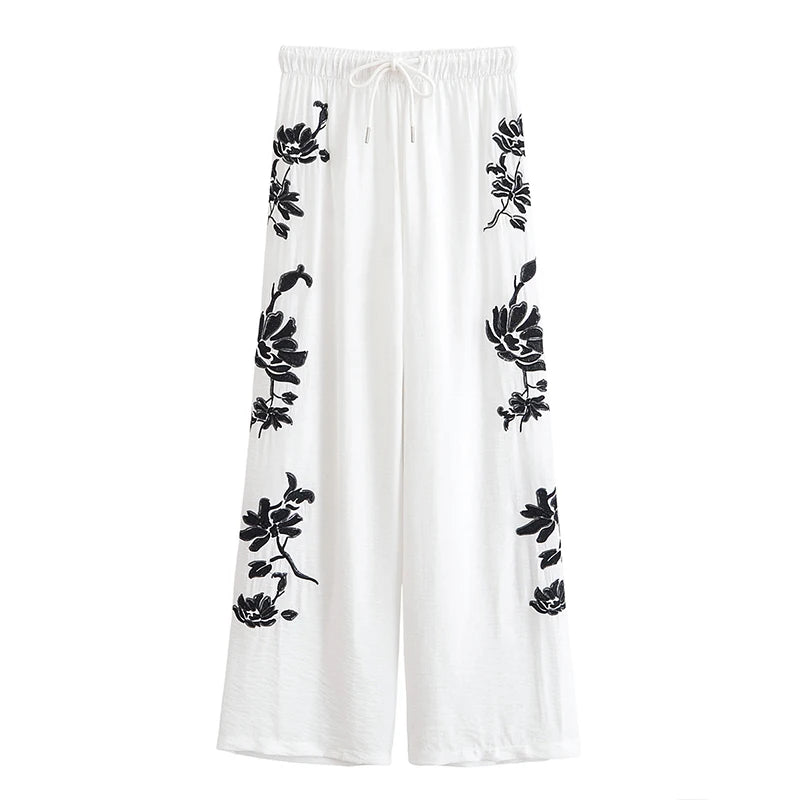 Tied Casual Pants 2 Pieces Sets For Women Sequin Embroidery Top High Waist Trousers Women's Suit 2025 Two Pieces Woman Outfits ﻿