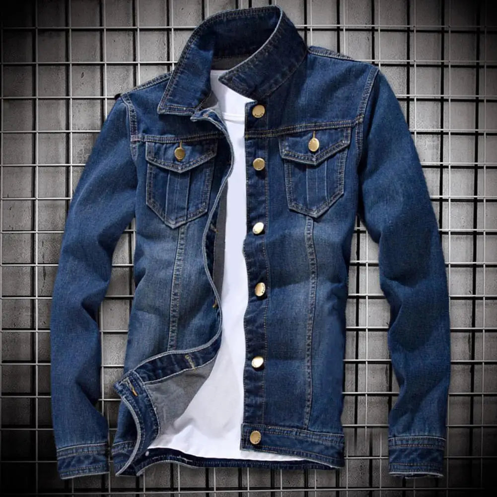 Hommes veste en jean élégant couleur Pure coupe ajustée veste en jean Vintage hommes veste en jean