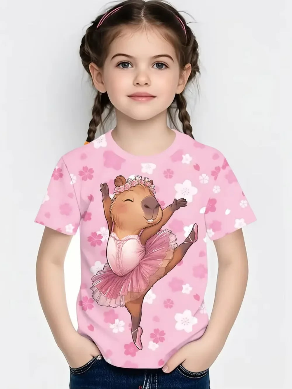 T-shirts pour filles mode Capybara enfants vêtements été filles vêtements 7 à 8 ans hauts mignon dessin animé imprimé T-Shirt enfant