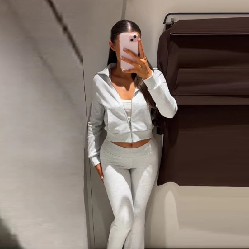 Casual Stylish Women 2 piéces Set Lapel Short Zipper