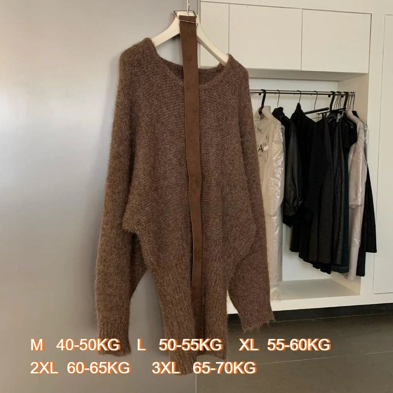 Femmes tricot pull pull manches chauve-souris Sexy longs tricots hanche jupe pull avec ceintures Vintage automne hiver tricoté pulls