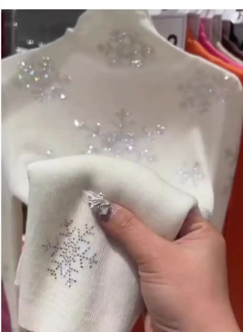 Nouveau dans la tendance étincelle diamants forage chaud blanc cassé pull femmes automne hiver tricots haut tricoté pulls femme vêtements