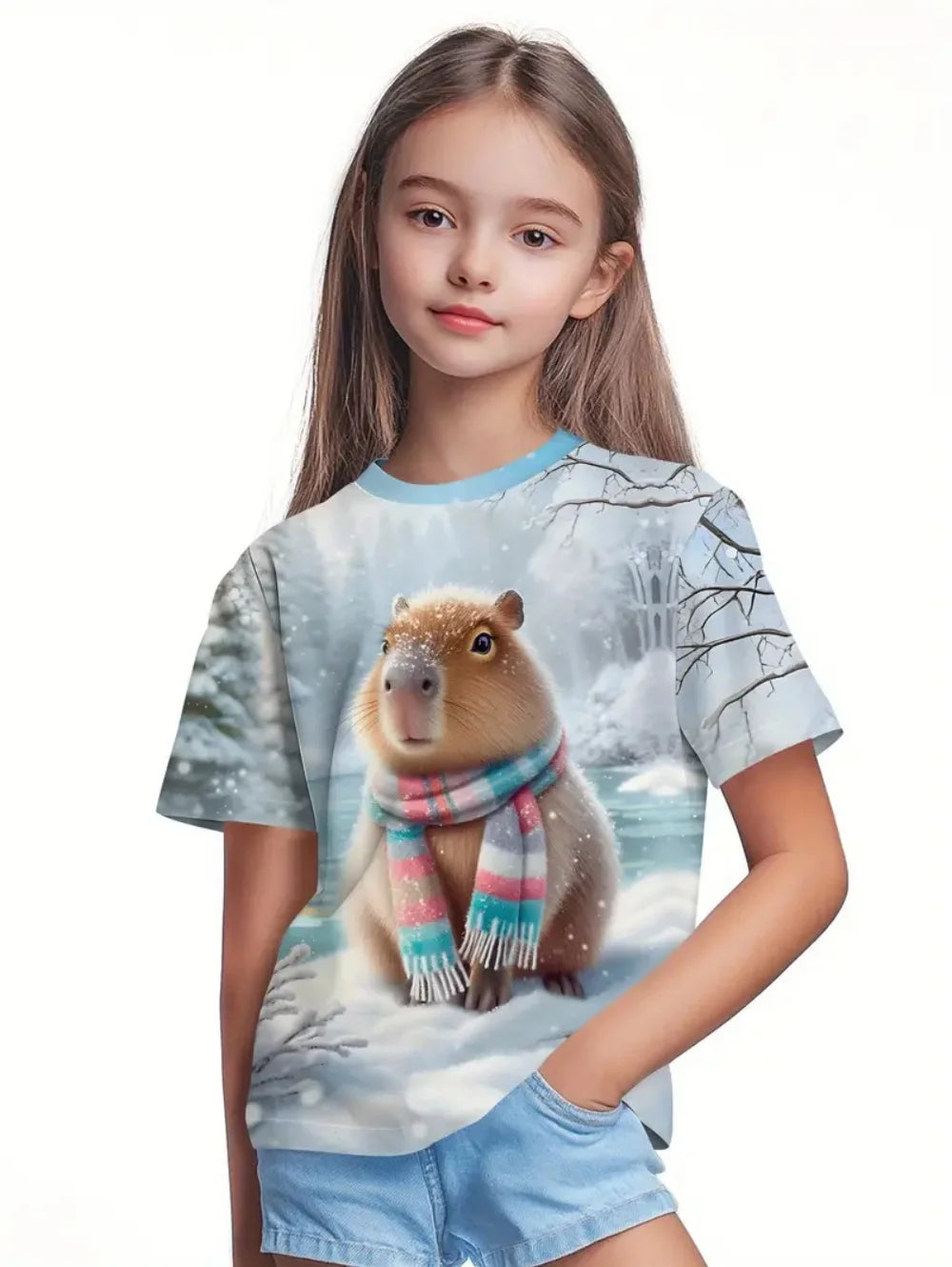 T-shirts pour filles mode Capybara enfants vêtements été filles vêtements 7 à 8 ans hauts mignon dessin animé imprimé T-Shirt enfant