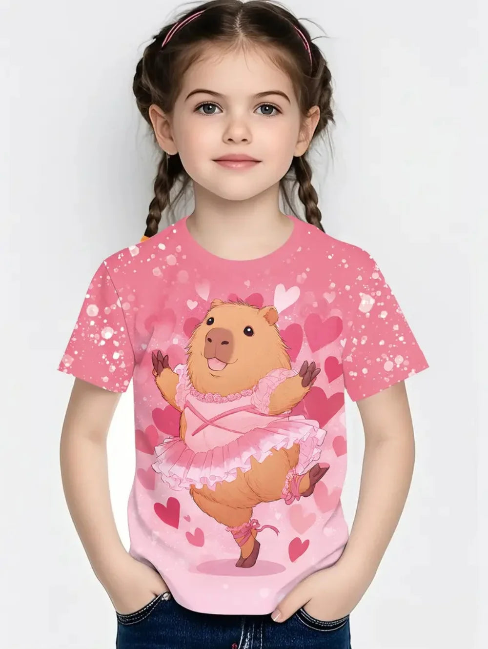 T-shirts pour filles mode Capybara enfants vêtements été filles vêtements 7 à 8 ans hauts mignon dessin animé imprimé T-Shirt enfant
