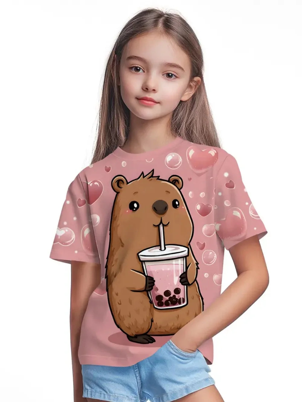 T-shirts pour filles mode Capybara enfants vêtements été filles vêtements 7 à 8 ans hauts mignon dessin animé imprimé T-Shirt enfant