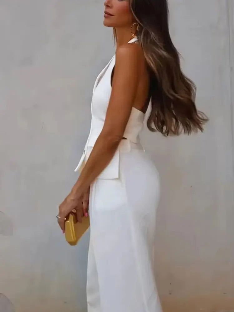 Women Fashio Vest Top Zipper Fly Office Lady Sets