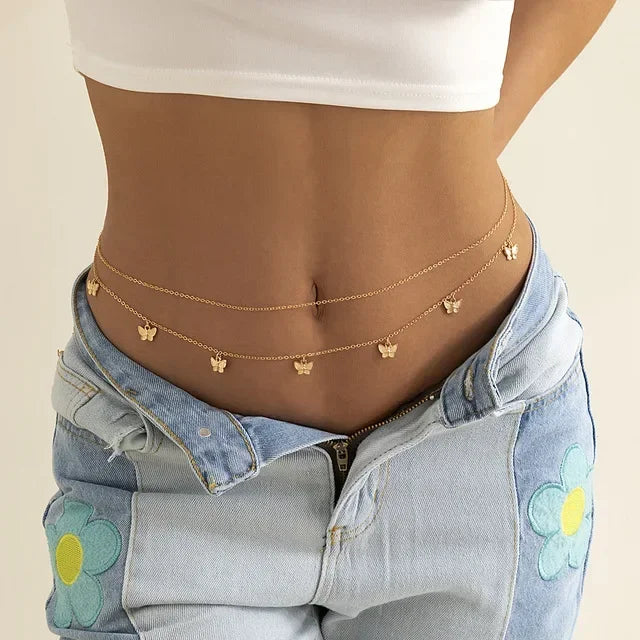 Chaîne de perles Double couche pour femmes, nouvelle mode, Sexy, chaîne de ventre, ceinture de ventre, plage d'été, bijoux de corps, cadeaux de Festival