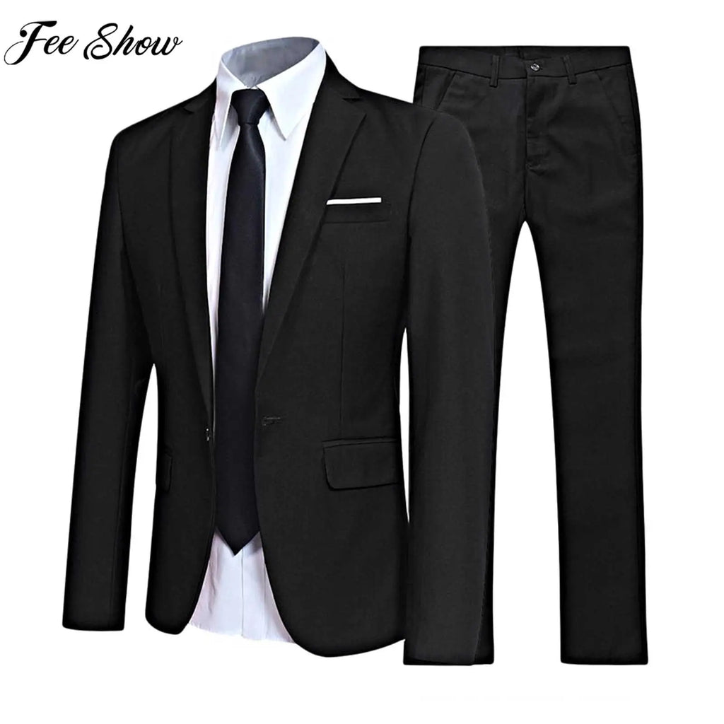 Uniforme formel imbibé de gentleman pour hommes, veste blazer à revers à manches longues avec pantalon, tenues de fête de mariage d'affaires, réunions de bureau, 2 pièces