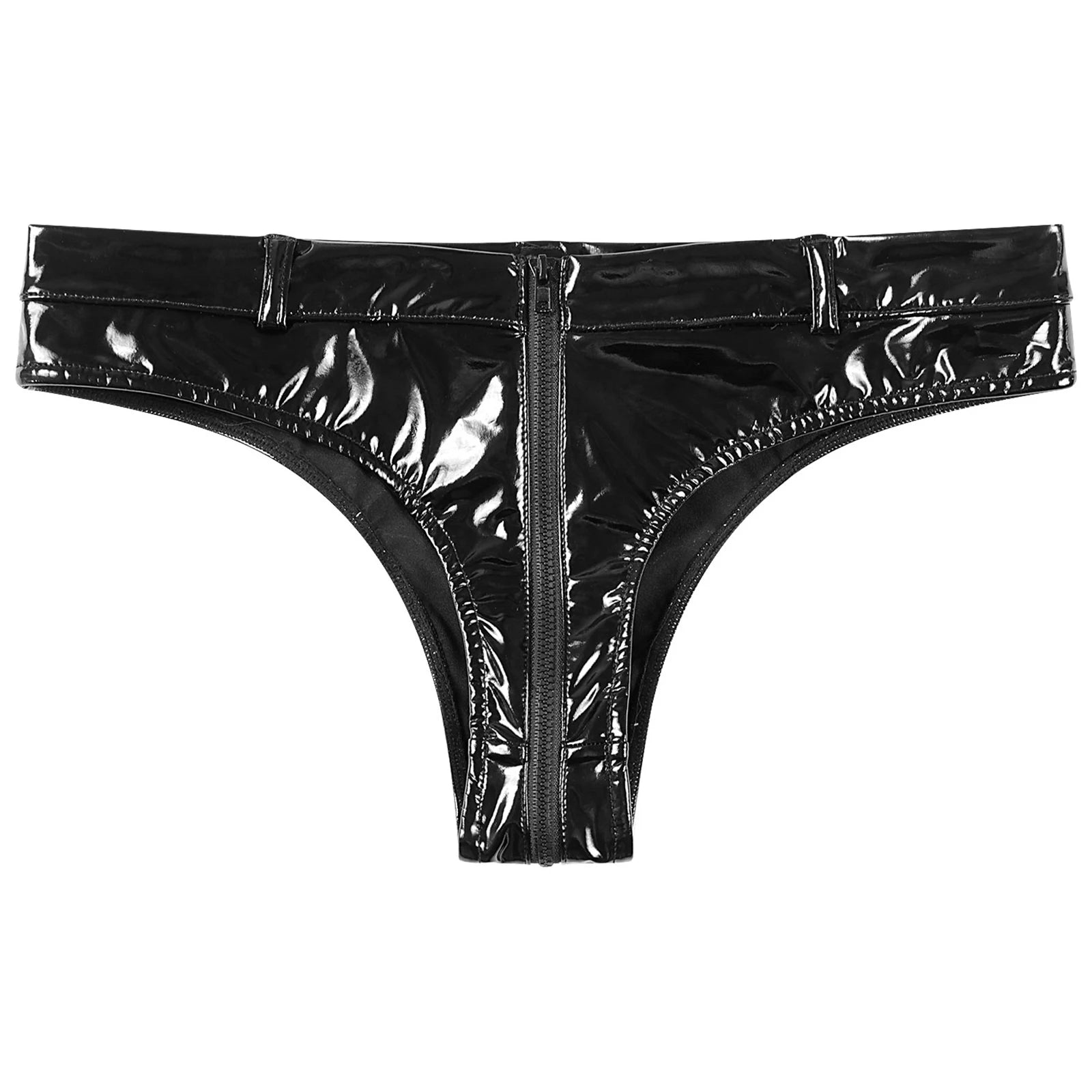 Sous-vêtements porno en Latex pour femmes, joint torique, fermeture éclair, entrejambe, taille basse, Lingerie, butin, pantalon chaud, Look mouillé, culotte Sexy en cuir verni