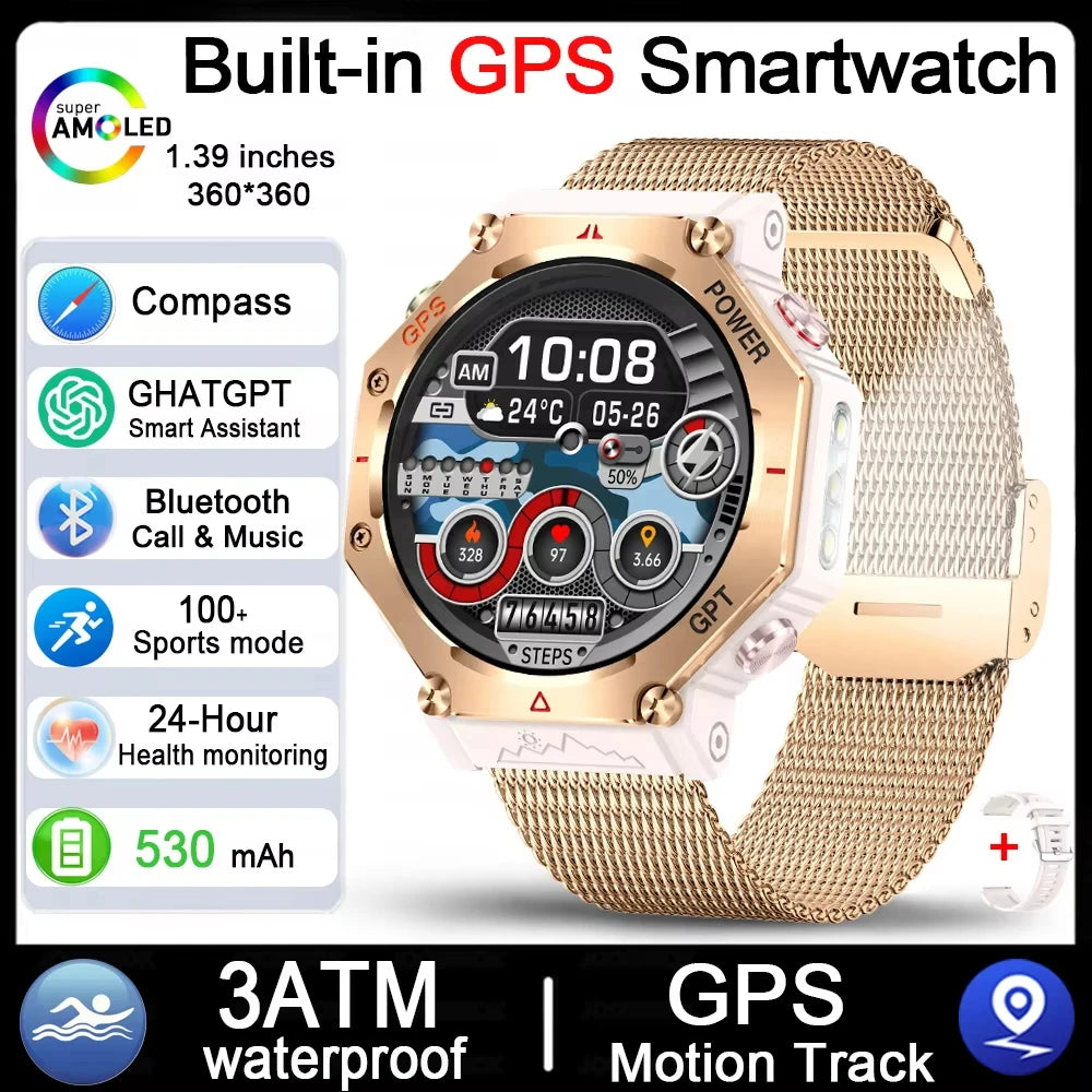 2025 pour HUAIWE militaire extérieur GPS sport montre intelligente hommes 1.39 "5ATM étanche 530mAh ChatGPT AI Assistant boussole Smartwatch