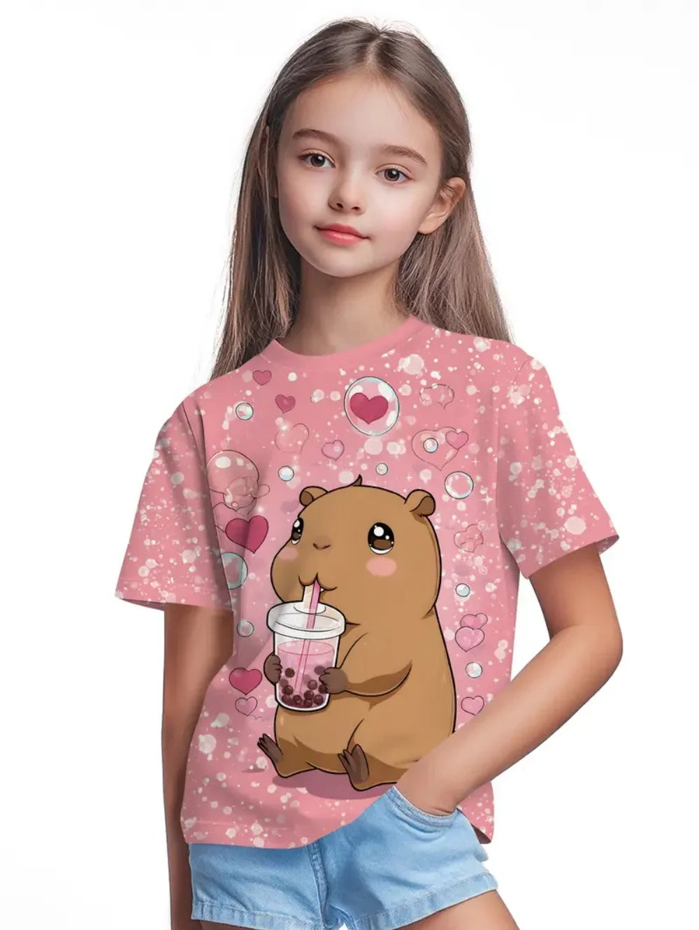 T-shirts pour filles mode Capybara enfants vêtements été filles vêtements 7 à 8 ans hauts mignon dessin animé imprimé T-Shirt enfant