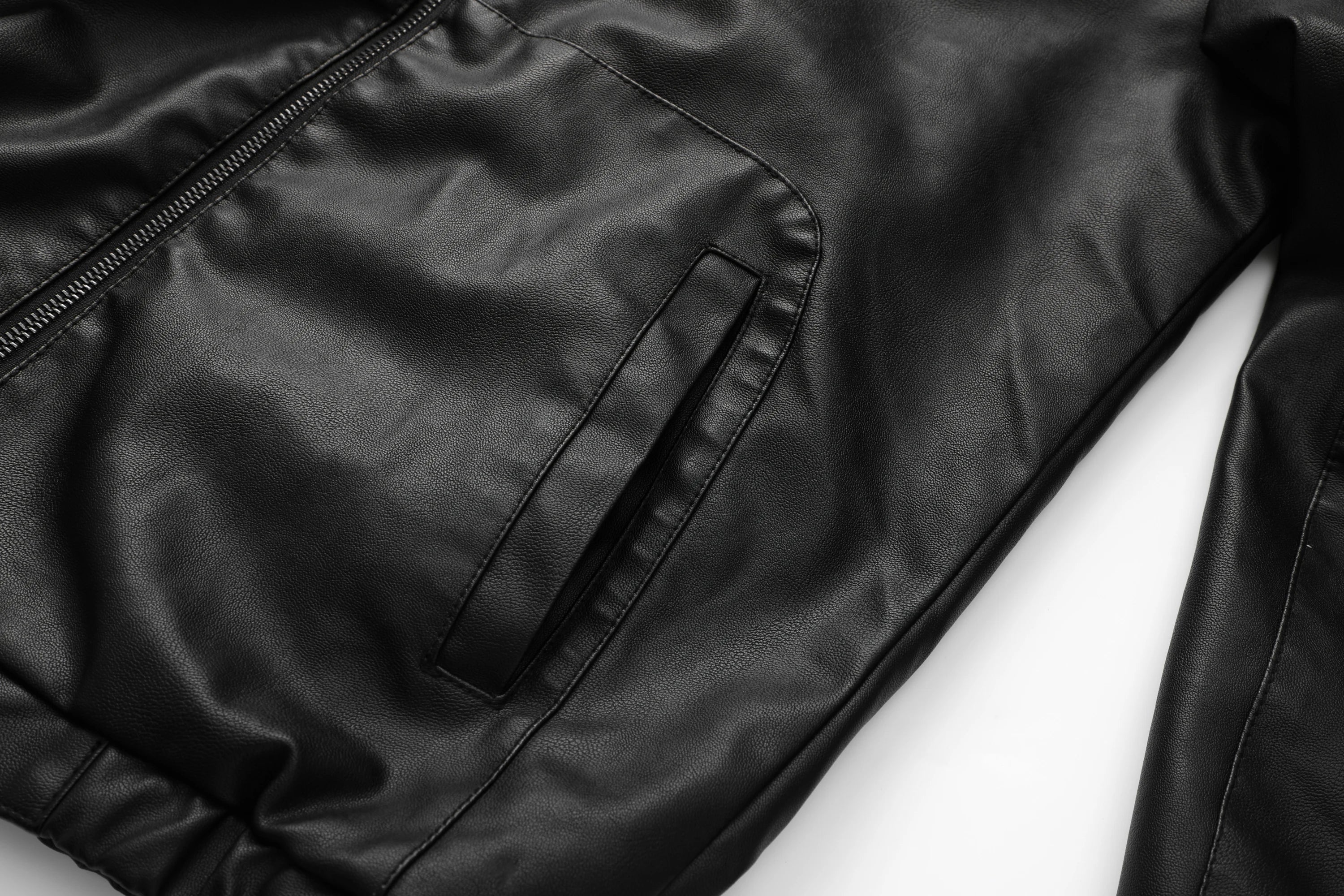 Veste de motard noire décontractée pour hommes, cuir PU à capuche