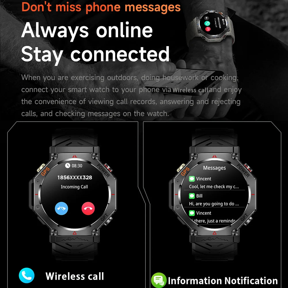 2025 pour HUAIWE militaire extérieur GPS sport montre intelligente hommes 1.39 "5ATM étanche 530mAh ChatGPT AI Assistant boussole Smartwatch