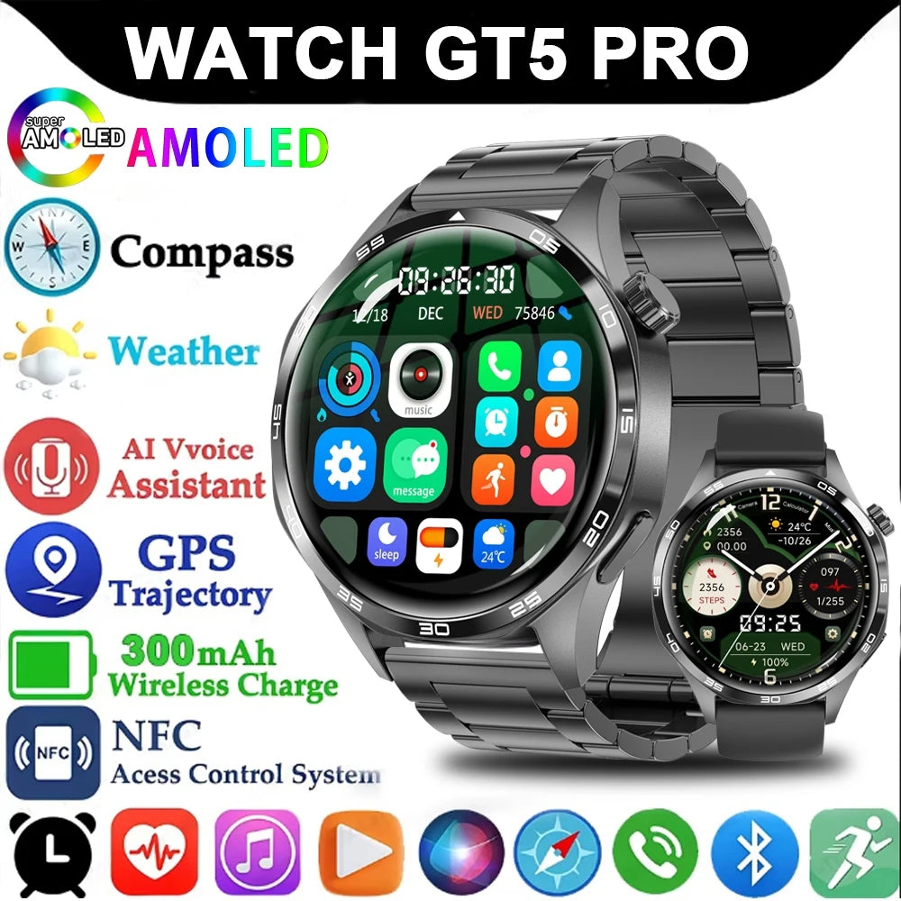 2025 nouveau GT5 Pro GPS piste montre intelligente hommes 360*360 AMOLED écran NFC BT appel étanche moniteur de santé homme montres intelligentes IOS
