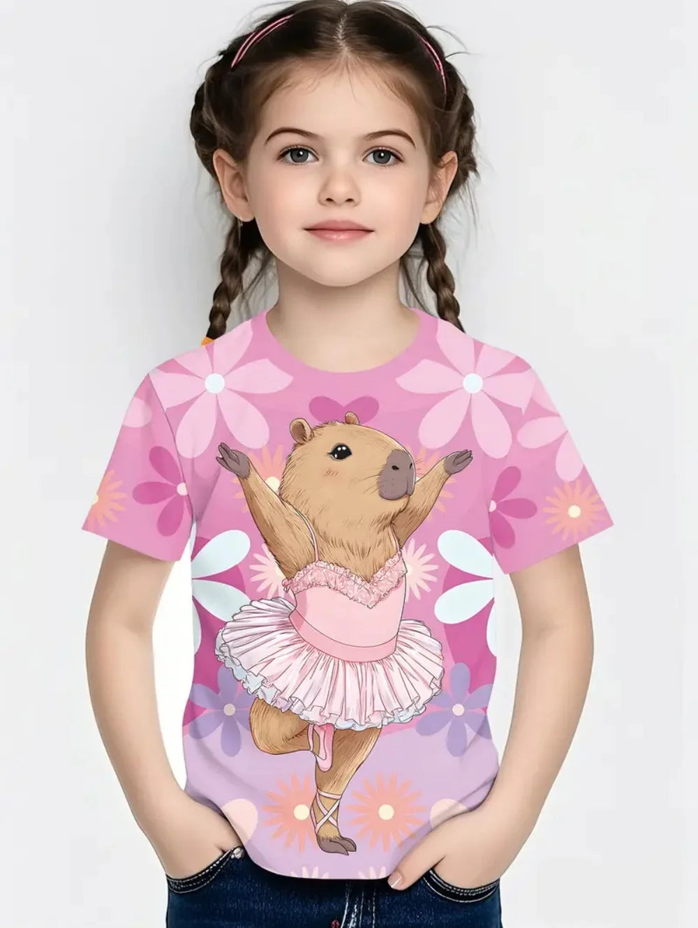 T-shirts pour filles mode Capybara enfants vêtements été filles vêtements 7 à 8 ans hauts mignon dessin animé imprimé T-Shirt enfant