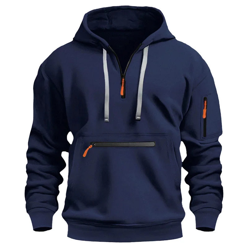 Sweat à capuche de sport décontracté pour hommes, mode printemps et automne, poche sur le bras, corde à tirer, couleur unie, chemisier ample à manches longues, pull
