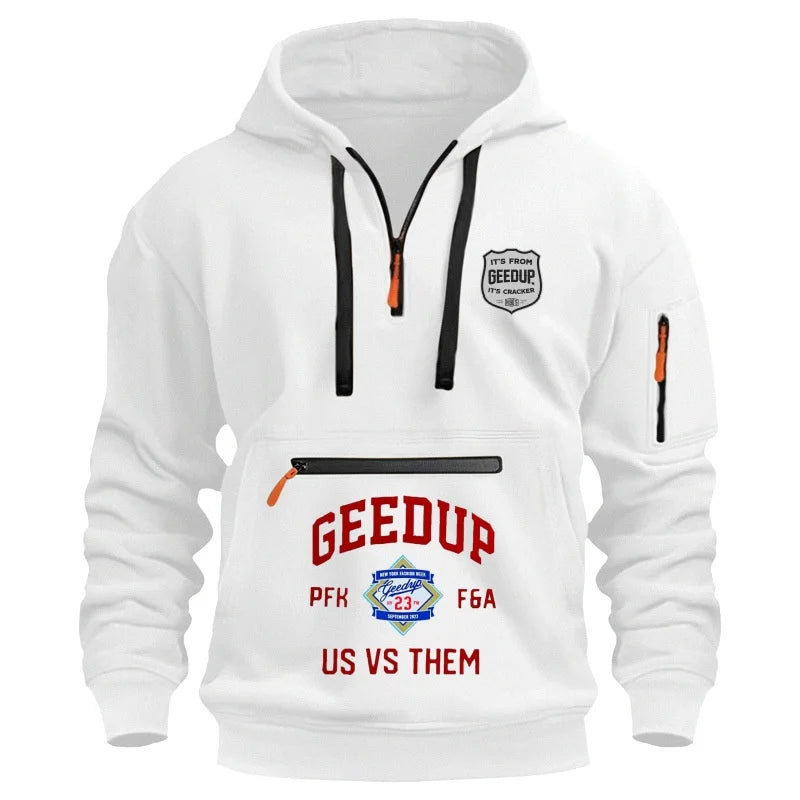 Sweat à capuche de sport décontracté pour hommes, mode printemps et automne, poche sur le bras, corde à tirer, couleur unie, chemisier ample à manches longues, pull