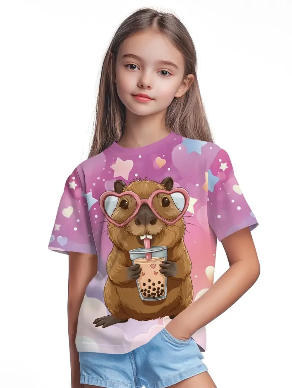 T-shirts pour filles mode Capybara enfants vêtements été filles vêtements 7 à 8 ans hauts mignon dessin animé imprimé T-Shirt enfant