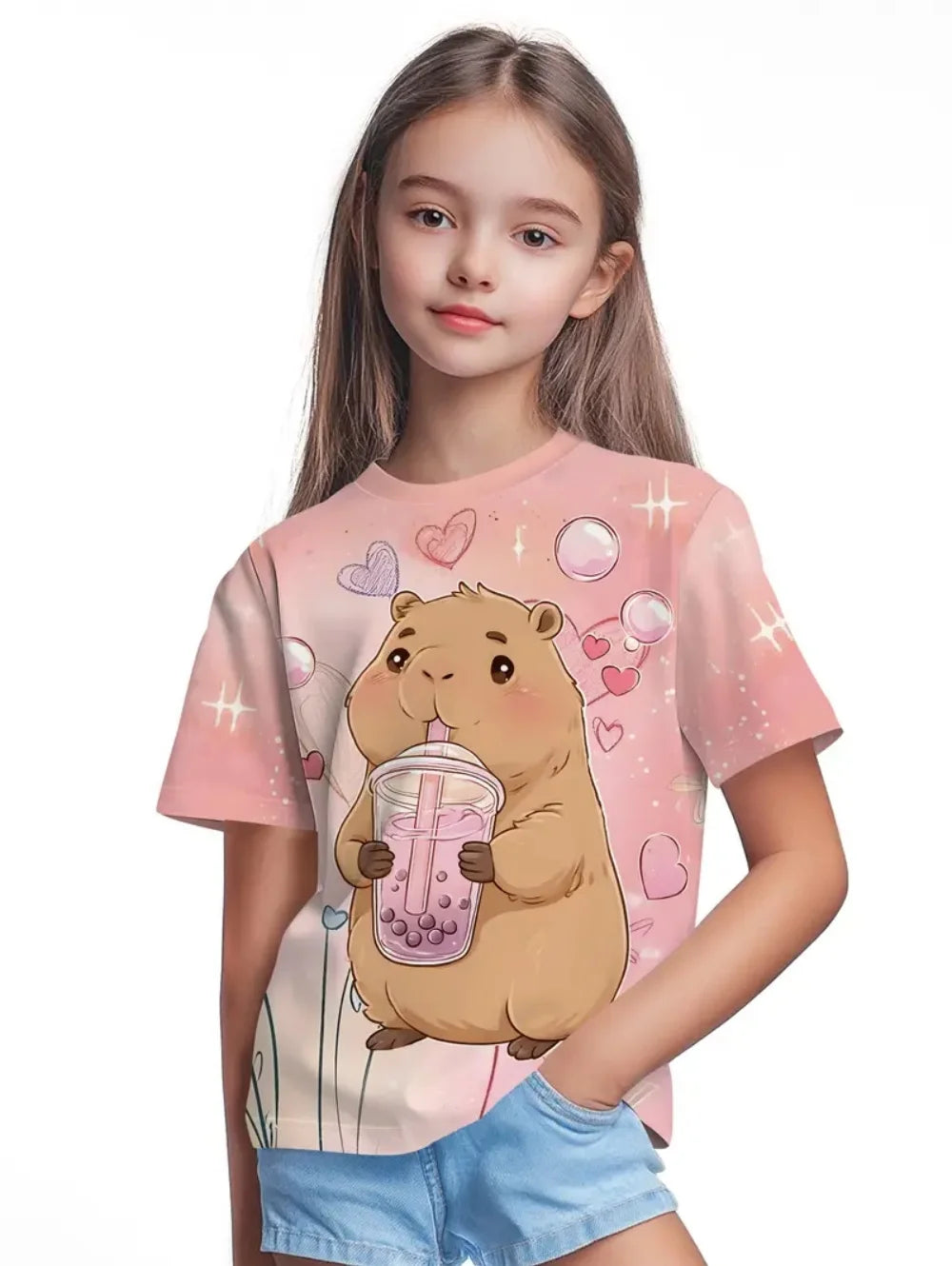T-shirts pour filles mode Capybara enfants vêtements été filles vêtements 7 à 8 ans hauts mignon dessin animé imprimé T-Shirt enfant