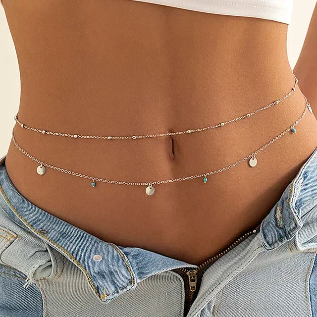 Chaîne de perles Double couche pour femmes, nouvelle mode, Sexy, chaîne de ventre, ceinture de ventre, plage d'été, bijoux de corps, cadeaux de Festival