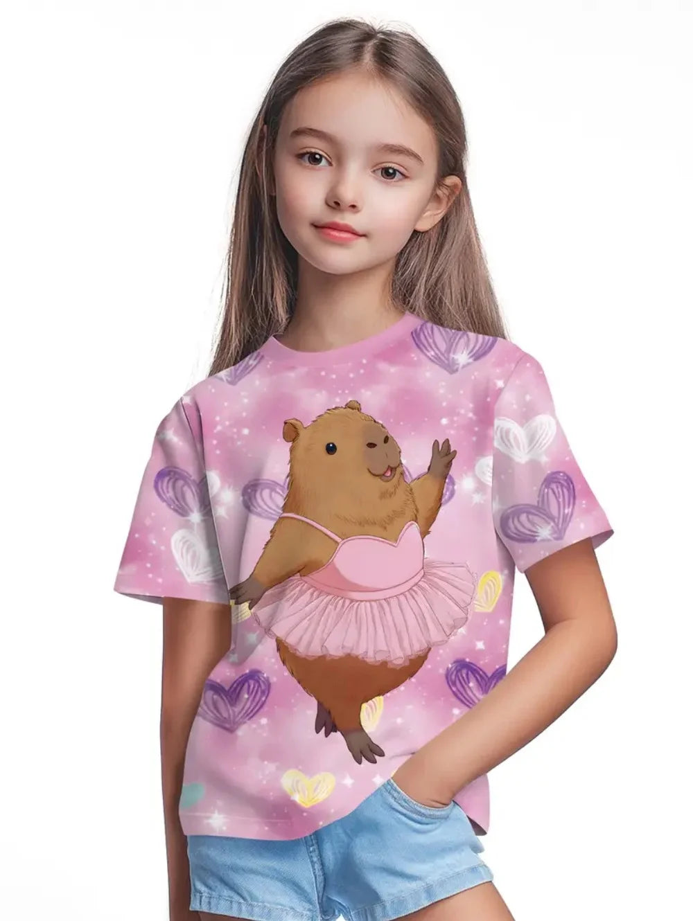 T-shirts pour filles mode Capybara enfants vêtements été filles vêtements 7 à 8 ans hauts mignon dessin animé imprimé T-Shirt enfant